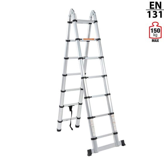 VESTA Διπλή Τηλεσκοπική Σκάλα 4.4m Αλουμινίου με 14 Σκαλιά Βάρος 15kg MAX Αντοχή 150kg EN131 2
