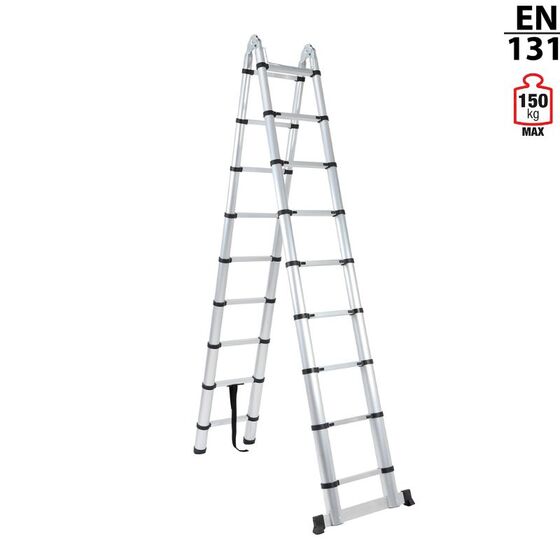 VESTA Διπλή Τηλεσκοπική Σκάλα 5.6m Αλουμινίου με 18 Σκαλιά Βάρος 19.5kg MAX Αντοχή 150kg EN131 2