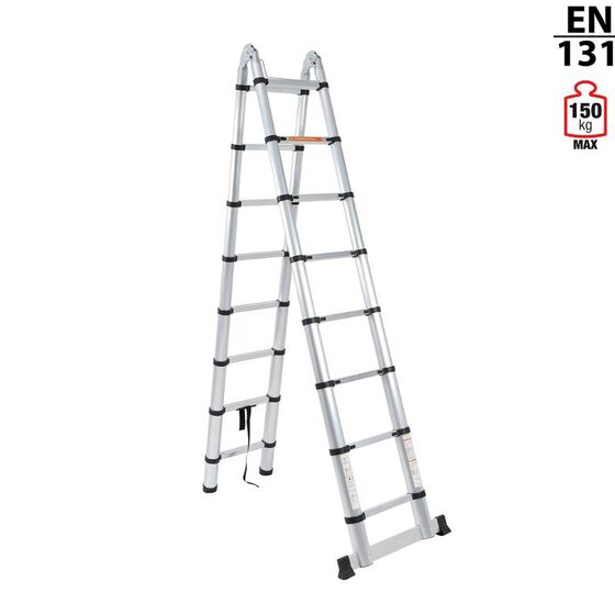 VESTA Διπλή Τηλεσκοπική Σκάλα 5m Αλουμινίου με 16 Σκαλιά Βάρος 17kg MAX Αντοχή 150kg EN131 2