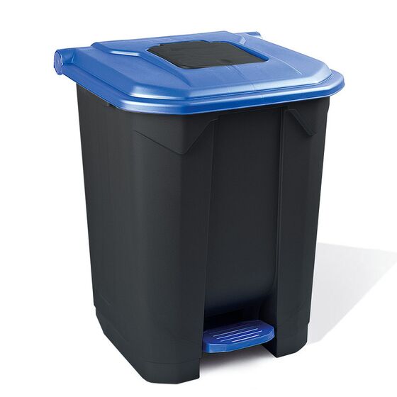Κάδος Απορριμάτων 50lt 43x41x56cm Πλαστικός 3.8kg με Εσωτερικό Κάδο 36x29x47.5cm + Πεντάλ + Ρόδες + Μικρό Ανοιγόμενο Καπάκι Μαύρο - Μπλε