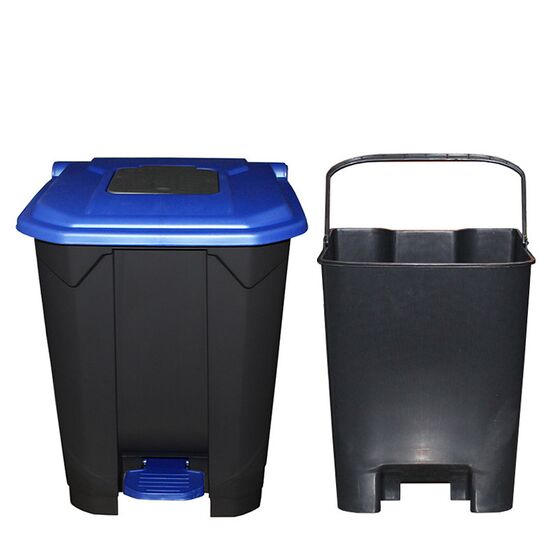 Κάδος Απορριμάτων 50lt 43x41x56cm Πλαστικός 3.8kg με Εσωτερικό Κάδο 36x29x47.5cm + Πεντάλ + Ρόδες + Μικρό Ανοιγόμενο Καπάκι Μαύρο - Μπλε