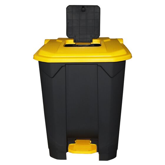 Κάδος Απορριμάτων 50lt 43x41x56cm Πλαστικός 3.8kg με Εσωτερικό Κάδο 36x29x47.5cm + Πεντάλ + Ρόδες + Μικρό Ανοιγόμενο Καπάκι Μαύρο - Κίτρινο