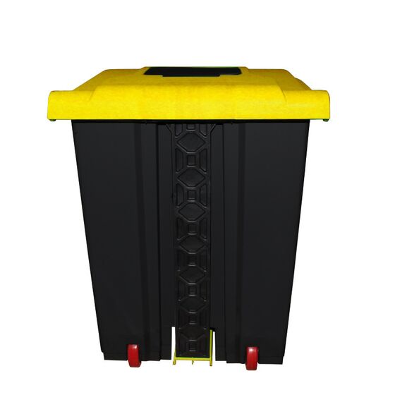 Κάδος Απορριμάτων 50lt 43x41x56cm Πλαστικός 3.8kg με Εσωτερικό Κάδο 36x29x47.5cm + Πεντάλ + Ρόδες + Μικρό Ανοιγόμενο Καπάκι Μαύρο - Κίτρινο