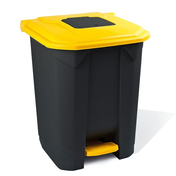 Κάδος Απορριμάτων 50lt 43x41x56cm Πλαστικός 3.8kg με Εσωτερικό Κάδο 36x29x47.5cm + Πεντάλ + Ρόδες + Μικρό Ανοιγόμενο Καπάκι Μαύρο - Κίτρινο