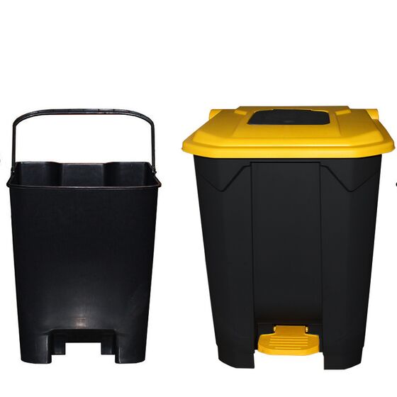 Κάδος Απορριμάτων 50lt 43x41x56cm Πλαστικός 3.8kg με Εσωτερικό Κάδο 36x29x47.5cm + Πεντάλ + Ρόδες + Μικρό Ανοιγόμενο Καπάκι Μαύρο - Κίτρινο