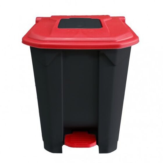 Κάδος Απορριμάτων 50lt 43x41x56cm Πλαστικός 3.8kg με Εσωτερικό Κάδο 36x29x47.5cm + Πεντάλ + Ρόδες + Μικρό Ανοιγόμενο Καπάκι Μαύρο - Κόκκινο