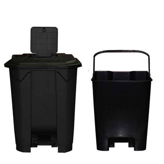 Κάδος Απορριμάτων 50lt 43x41x56cm Πλαστικός 3.8kg με Εσωτερικό Κάδο 36x29x47.5cm + Πεντάλ + Ρόδες + Μικρό Ανοιγόμενο Καπάκι Μαύρο - Μαύρο