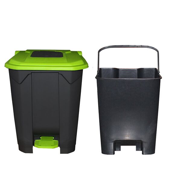 Κάδος Απορριμάτων 50lt 43x41x56cm Πλαστικός 3.8kg με Εσωτερικό Κάδο 36x29x47.5cm + Πεντάλ + Ρόδες +  Μικρό Ανοιγόμενο Καπάκι Μαύρο - Πράσινο
