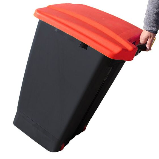 Κάδος Απορριμάτων 70lt 44x52x73cm 3.7kg Πλαστικός Επαγγελματικός/Οικιακός με Ρόδες και Χειρολαβή Μαύρο - Κόκκινο