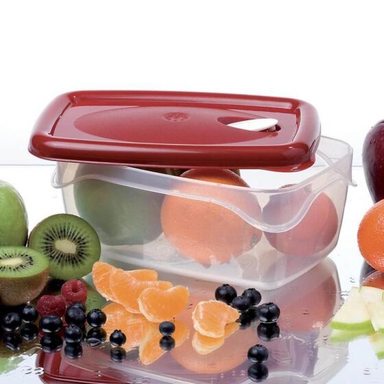 BAMA Ιταλίας Τάπερ-Φαγητοδοχείο 22.5x15.5x9.5cm Ορθογώνιο με Βαλβίδα 2lt Διάφανο Κόκκινο Καπάκι