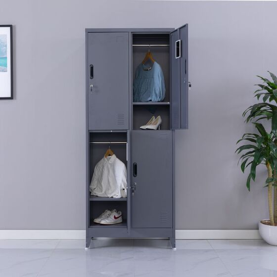 STEELEN Μεταλλική Ντουλάπα - Φοριαμός (Locker) 90x45x190cm 4 Θέσεων Πάχος 0.4mm με Ρυθμιζόμενα Πόδια 46kg Ανθρακί Ματ