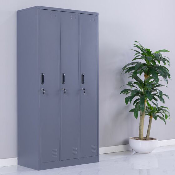 STEELEN Μεταλλική Ντουλάπα - Φοριαμός (Locker) 90x45x185cm 3φυλλη 51kg ΧΩΡΙΣ ΠΟΔΙΑ Πάχος 0.4mm Ανθρακί Ματ