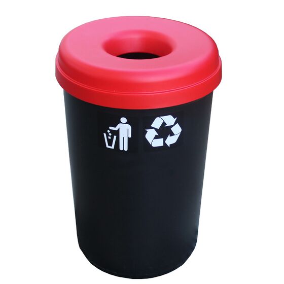 Κάδος Ανακύκλωσης 60lt Ø41x62.5cm 1.91kg Πλαστικός με Άνοιγμα Ø14cm στο Καπάκι Μαύρο-Κόκκινο Ελλάδας