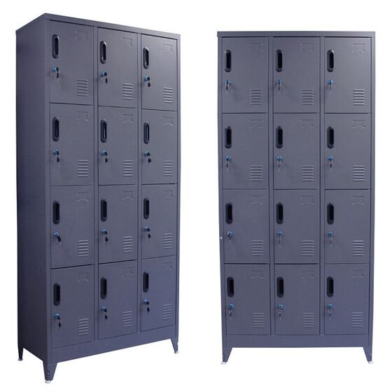 STEELEN Μεταλλική Ντουλάπα - Φοριαμός (Locker) 90x40x195cm 12 Θέσεων με Ρυθμιζόμενα Πόδια 42kg Πάχος 0.4mm Ανθρακί Ματ