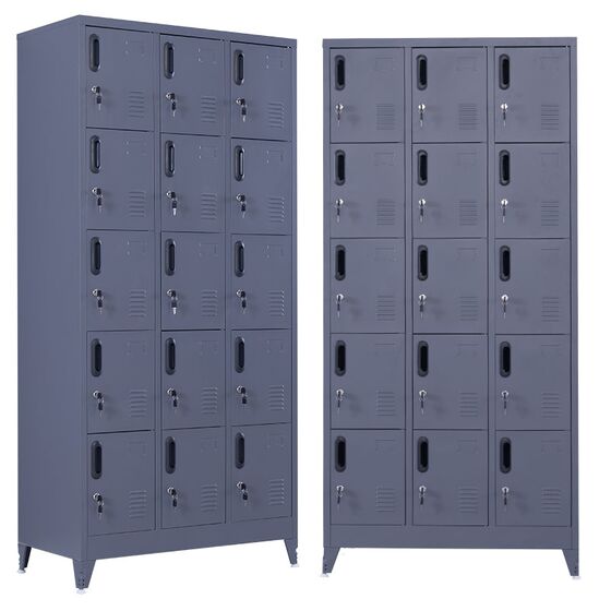 STEELEN Μεταλλική Ντουλάπα - Φοριαμός (Locker) 90x45x190cm 15 Ντουλάπια Πάχος 0.4mm με Ρυθμιζόμενα Πόδια 54kg Ανθρακί Ματ