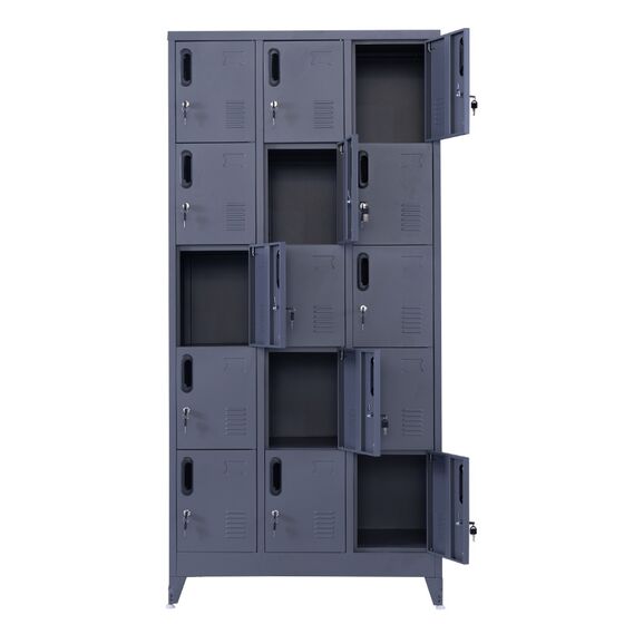 STEELEN Μεταλλική Ντουλάπα - Φοριαμός (Locker) 90x45x190cm 15 Ντουλάπια Πάχος 0.4mm με Ρυθμιζόμενα Πόδια 54kg Ανθρακί Ματ