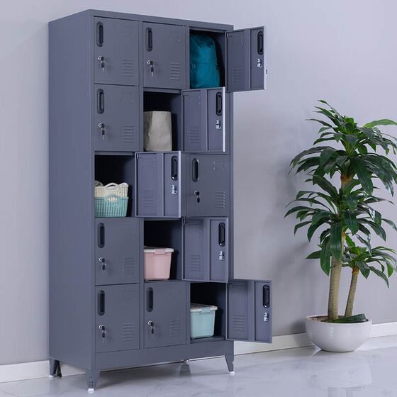 STEELEN Μεταλλική Ντουλάπα - Φοριαμός (Locker) 90x45x190cm 15 Ντουλάπια Πάχος 0.4mm με Ρυθμιζόμενα Πόδια 54kg Ανθρακί Ματ