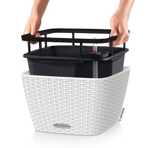 LECHUZA Bacino Cottage 30 Επιδαπέδια Γλάστρα 30x30x18cm Αυτοποτιζόμενη με Δοχείο Φύτευσης Λευκή Γερμανίας