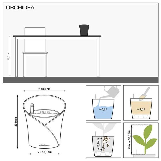 LECHUZA ORCHIDEA Επιτραπέζια Γλάστρα Ø18x20cm Αυτοποτιζόμενη Taupe Matt Γερμανίας