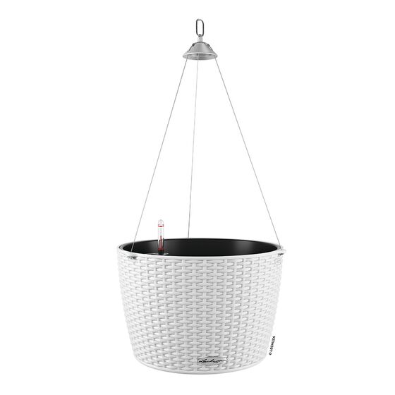 LECHUZA Nido Cottage Κρεμαστή Γλάστρα Ø35x23cm Στρογγυλή Αυτοποτιζόμενη με Δοχείο Φύτευσης Ανοξείδωτο Αξεσουάρ Κρέμασης Λευκή Γερμανίας