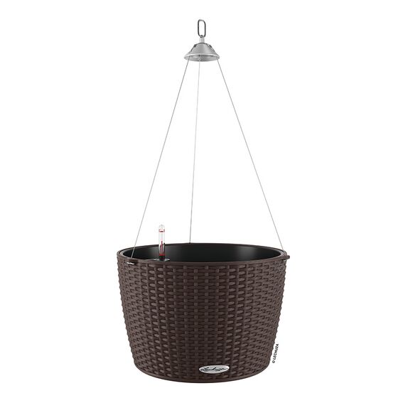LECHUZA Nido Cottage Κρεμαστή Γλάστρα Ø35x23cm Στρογγυλή Αυτοποτιζόμενη με Δοχείο Φύτευσης Ανοξείδωτο Αξεσουάρ Κρέμασης MOCHA Γερμανίας