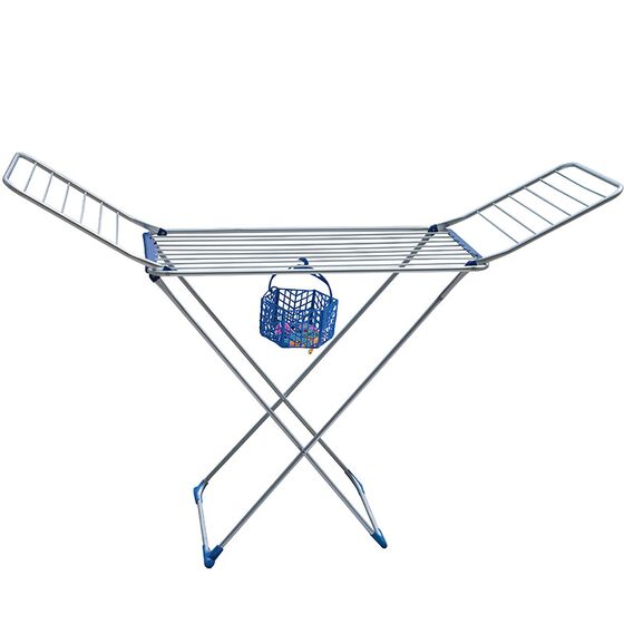 VESTA Απλώστρα Ρούχων 100% Αλουμινίου 185x55x120cm 3φυλλη με Ρόδες MAX Άπλωμα 20m Βάρος 1.62kg + Καλάθι με 20 Mini Μανταλάκια  ALUHANG