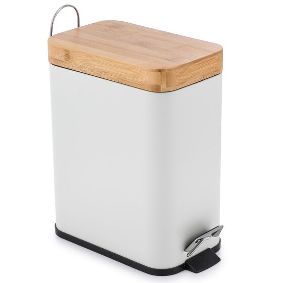 VESTA Σετ Κάδος Μπάνιου 5lt Ορθογώνιος 28x14x31cm με Πεντάλ Soft Close Εσωτερικό Κάδο και Πιγκάλ Ø9.5x38cm Μεταλλικό Λευκό Matte/Καπάκι BAMBOO