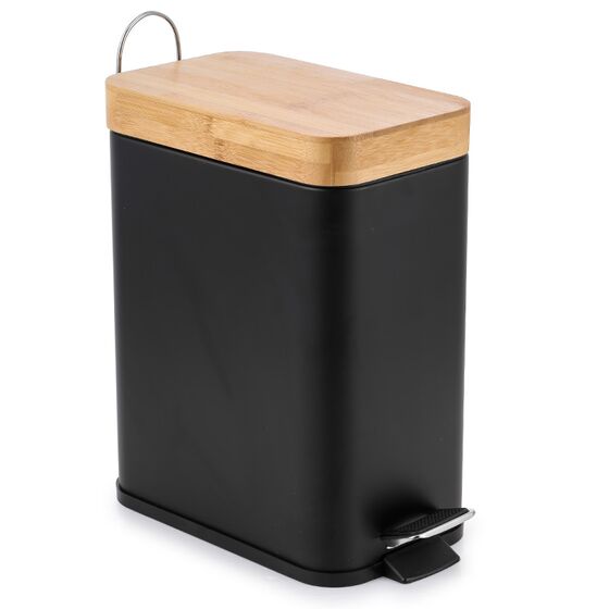 VESTA Κάδος Μπάνιου 5lt Ορθογώνιος με Πεντάλ Soft Close 28x14x31cm Καπάκι BAMBOO Μεταλλικός Matte Μαύρος