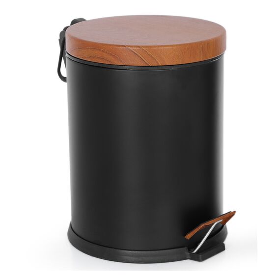 Σετ Κάδος Μπάνιου με Πεντάλ Ø20.5x28cm 5lt με Εσωτερικό Κάδο και Πιγκάλ Ø8.5x36cm Μεταλλικό Μαύρο με Καπάκι Απομίμηση Ξύλου