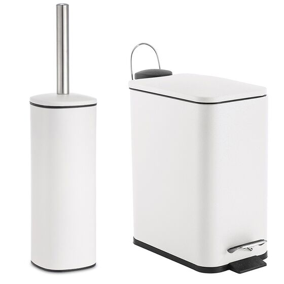 VESTA Σετ Κάδος Μπάνιου 5lt Ορθογώνιος 29x14x30cm με Πεντάλ Soft Close Εσωτερικό Κάδο και Πιγκάλ 9.5x9.5x38.5cm Μεταλλικό Λευκό Matte