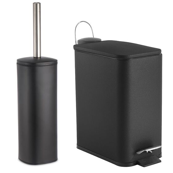 VESTA Σετ Κάδος Μπάνιου 5lt Ορθογώνιος 29x14x30cm με Πεντάλ Soft Close Εσωτερικό Κάδο και Πιγκάλ 9.5x9.5x38.5cm Μεταλλικό Μαύρο Matte