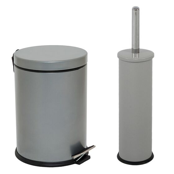 Σετ Κάδος Μπάνιου με Πεντάλ Ø20.5x28cm 5lt με Εσωτερικό Κάδο και Πιγκάλ Ø8.5x36cm Μεταλλικό Γκρι