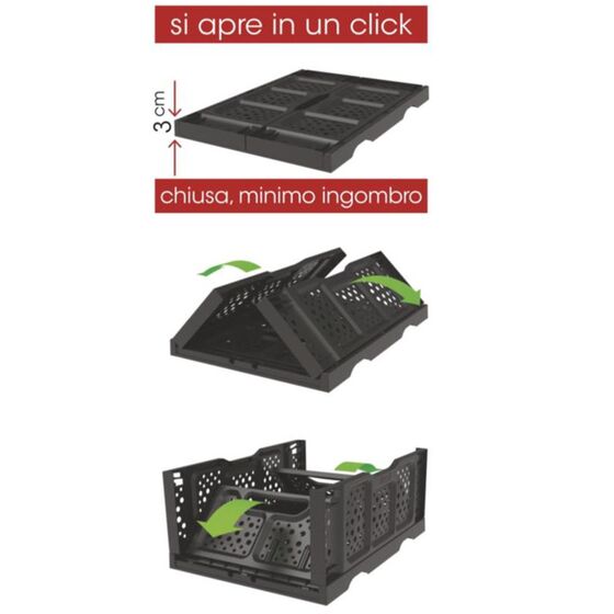 BAMA Ιταλίας Τελάρο Πολλαπλών Χρήσεων 40x30x17cm Πτυσσόμενο/Στοιβαζόμενο Χωρητικότητα 20lt Πλαστικό 0.55kg Πράσινο με Λαβές