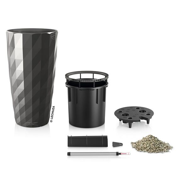 LECHUZA DIAMANTE 40 PREMIUM Ø40x75cm Αυτοποτιζόμενη με Δοχείο Φύτευσης Charcoal Metallic High Gloss Γερμανίας