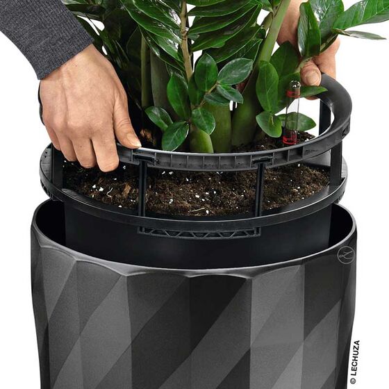 LECHUZA DIAMANTE 40 PREMIUM Ø40x75cm Αυτοποτιζόμενη με Δοχείο Φύτευσης Charcoal Metallic High Gloss Γερμανίας