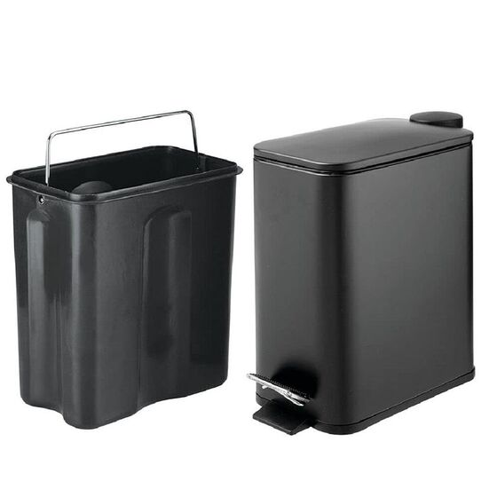 VESTA Κάδος Μπάνιου 5lt Ορθογώνιος με Πεντάλ Soft Close 29x14x30cm Καπάκι Slim Μεταλλικός Matte Μαύρος