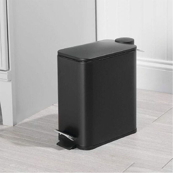 VESTA Κάδος Μπάνιου 5lt Ορθογώνιος με Πεντάλ Soft Close 29x14x30cm Καπάκι Slim Μεταλλικός Matte Μαύρος
