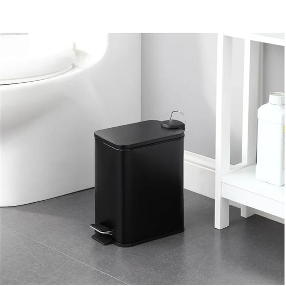 VESTA Κάδος Μπάνιου 5lt Ορθογώνιος με Πεντάλ Soft Close 29x14x30cm Καπάκι Slim Μεταλλικός Matte Μαύρος