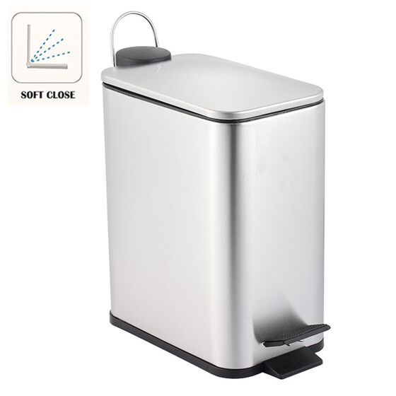 VESTA Κάδος Μπάνιου 5lt Ορθογώνιος με Πεντάλ Soft Close 28x14x29cm Καπάκι Slim Ανοξείδωτο Ατσάλι Matte Ασημί