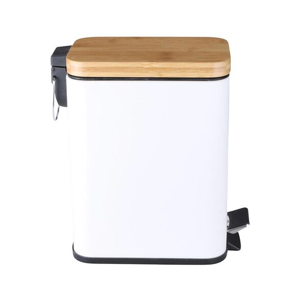 VESTA Κάδος Μπάνιου 5lt Ορθογώνιος με Πεντάλ Soft Close 28x14x31cm Καπάκι BAMBOO Μεταλλικός Matte Λευκός