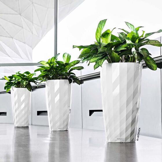 LECHUZA DIAMANTE 40 PREMIUM Ø40x75cm Αυτοποτιζόμενη με Δοχείο Φύτευσης Λευκή High Gloss Γερμανίας