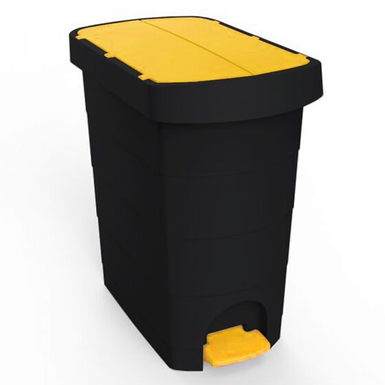 Κάδος Απορριμάτων 60lt Πλαστικός 32x50x57.5cm Επαγγελματικός/Οικιακός 2.73kg με Πεντάλ και Καπάκι Πεταλούδα PELICAN Μαύρο - Κίτρινο