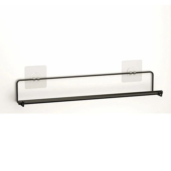 TEKNO-TEL Κρεμάστρα/Ράγα Πετσέτας Μπάνιου 45.5x7x7cm 3 Θέσεων Επιχρωμιωμένο Ατσάλι με Αυτοκόλλητο Γάντζο Σιλικόνης Μαύρη Matte