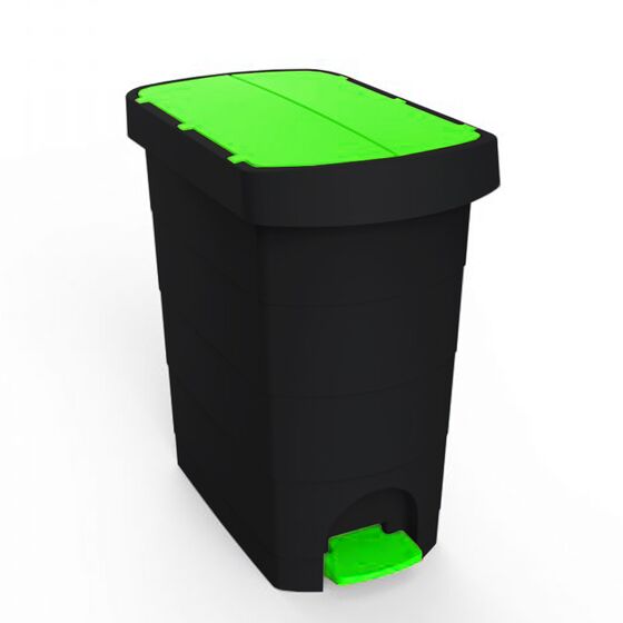 Κάδος Απορριμάτων 9lt Πλαστικός 18.5x27.5x31cm Επαγγελματικός/Οικιακός 1.12kg με Πεντάλ και Καπάκι Πεταλούδα PELICAN Μαύρο - Πράσινο