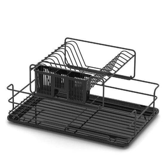 TEKNO-TEL Πιατοθήκη Στεγνωτήριο Αποσπώμενο-Συρόμενο INOX (Ανοξείδωτο Ατσάλι) 48x33x25cm 2όροφο Βάρος 2.17kg 10 Θέσεις Πιάτων με Θήκη και Δίσκο Μαύρη Matte