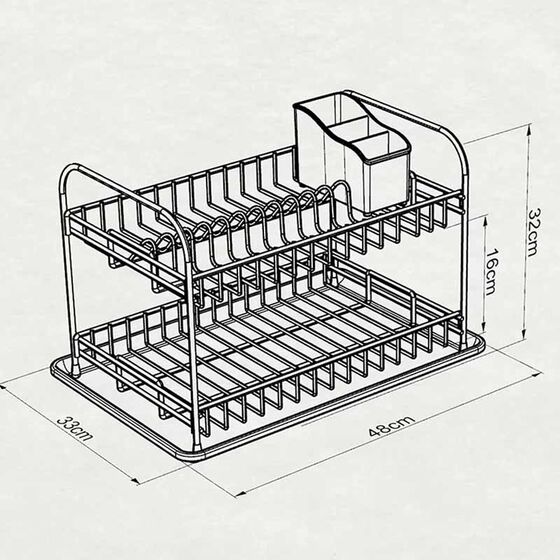 TEKNO-TEL Πιατοθήκη Στεγνωτήριο Πιάτων 2όροφο Ανοξείδωτο Ατσάλι (INOX) 33x48x32cm 2.6kg 11 Θέσεις Πιάτων Πλαστικό Δίσκο και Κουταλοθήκη Μαύρη Matte