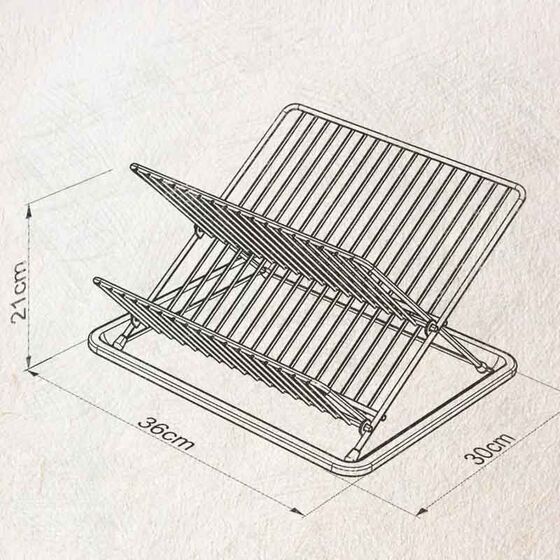 TEKNO-TEL Πιατοθήκη Στεγνωτήριο Πιάτων Αναδιπλούμενο 2όροφο 30x36x21cm Επιχρωμιωμένο Ατσάλι 18 Θέσεις Πιάτων με Δίσκο Πλαστικό Μαύρο Matte