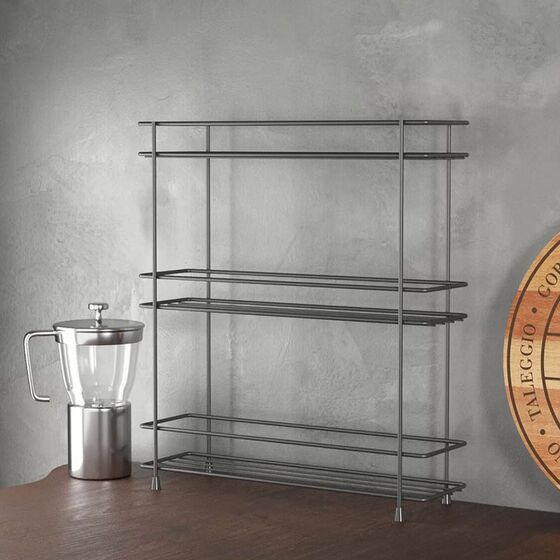 TEKNO-TEL Ραφιέρα Πάγκου Κουζίνας Στενή 32.5x8x37.5cm 3 Επιπέδων Επιχρωμιωμένο Ατσάλι Μαύρο Matte