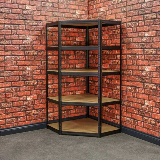 VESTA Μεταλλική Γαλβανιζέ Ραφιέρα Dexion 5όροφη 90x90x180cm με Μοριοσανίδες Πάχους 5mm 24.5kg Πάχος Δοκών 0.7mm MAX Αντοχή 875kg (175kg / Ράφι) Μαύρη