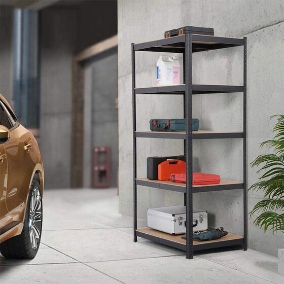 VESTA Μεταλλική Γαλβανιζέ Ραφιέρα Dexion 5όροφη 120x50x180cm με Μοριοσανίδες Πάχους 4mm 15.5kg Πάχος Δοκών 0.7mm MAX Αντοχή 875kg (175kg / Ράφι) Μαύρη